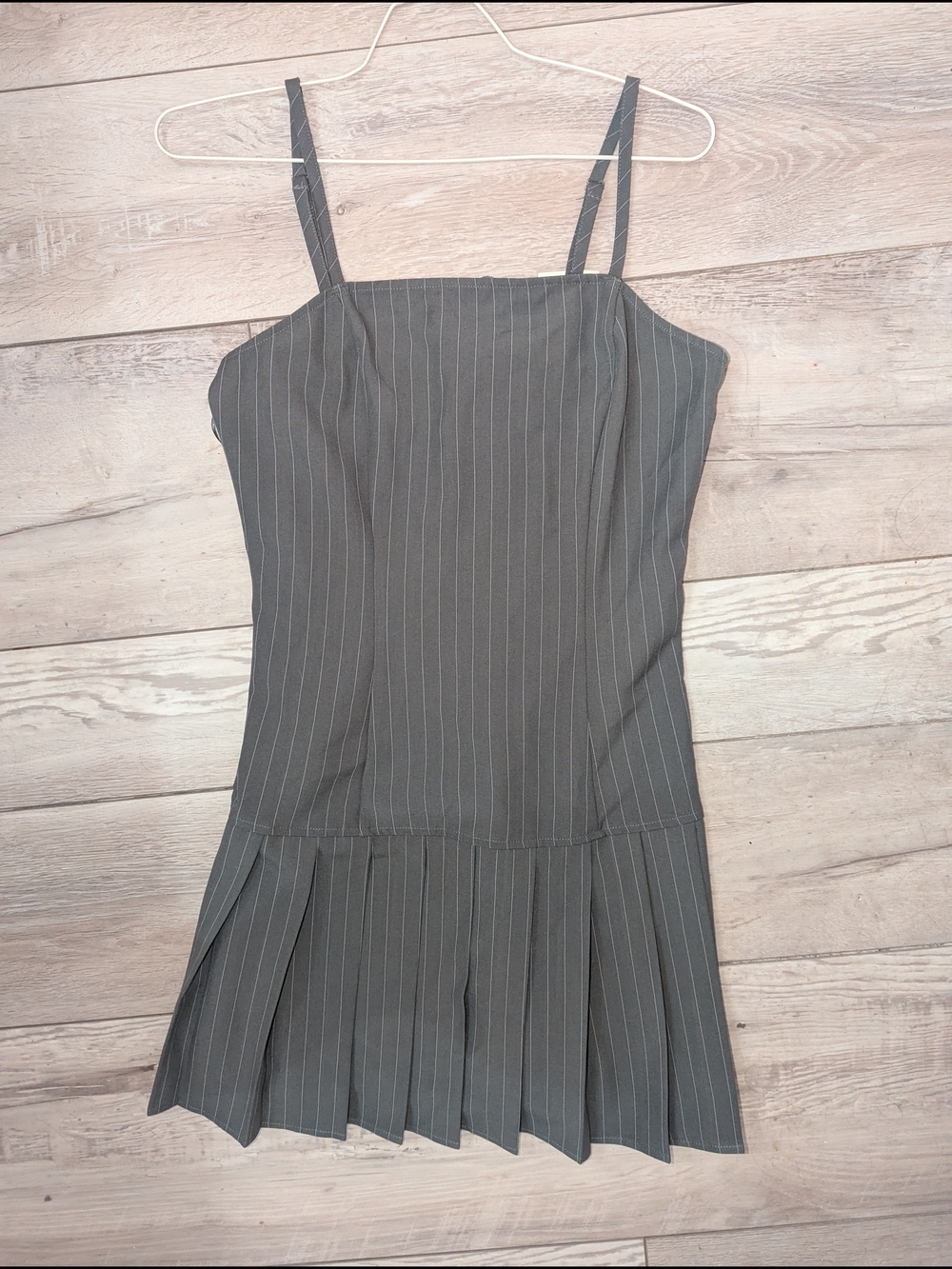 Sincerely Jules Gray Pinstripe Pleated Mini Dress